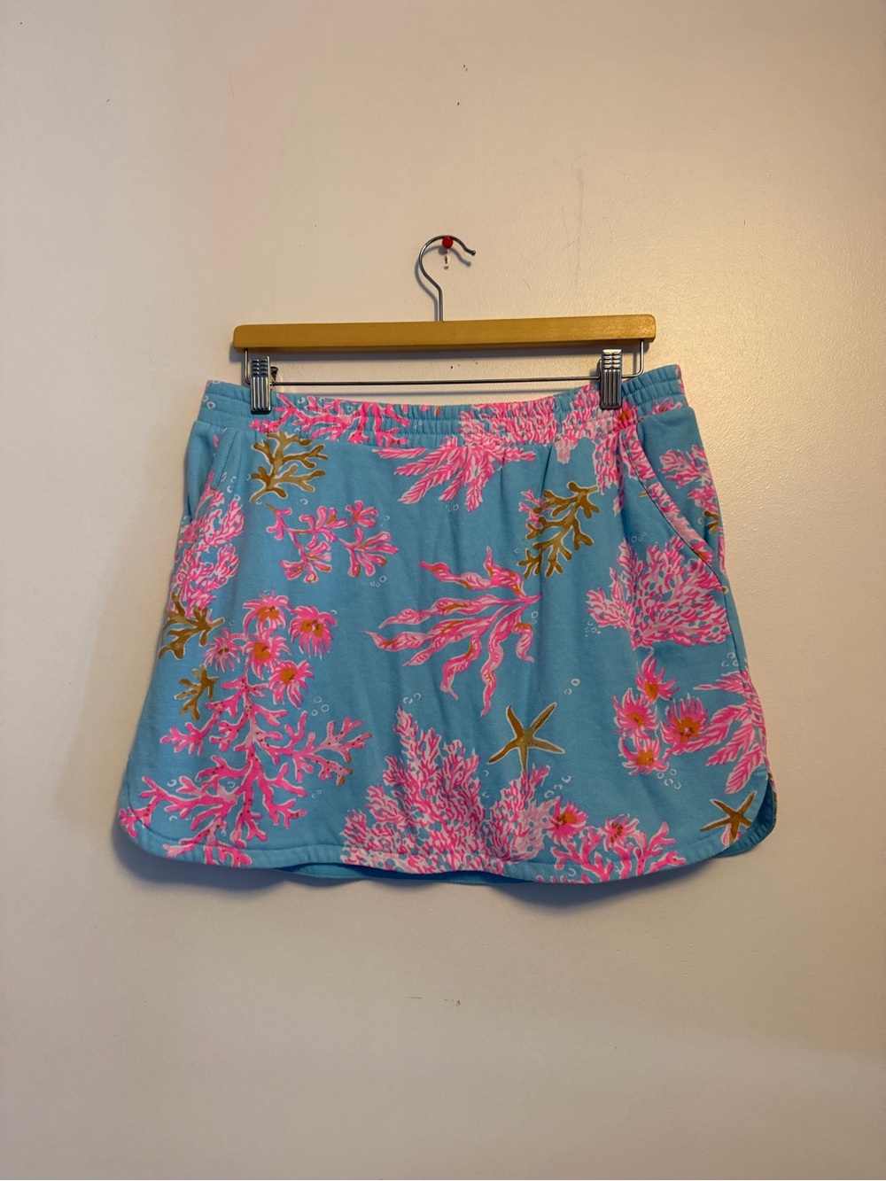 Lilly Pulitzer Ocean Coral Starfish Print French Terry Skort Medium Blue Pink